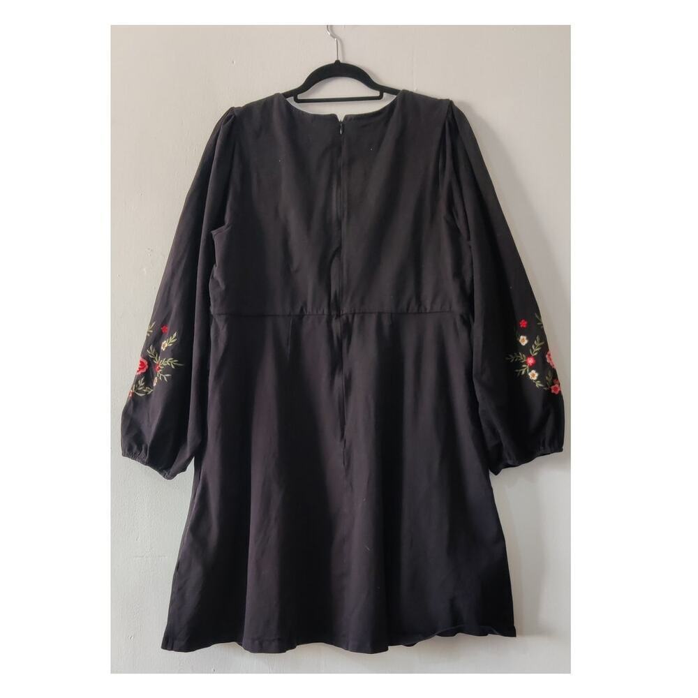 eShakti Black Floral Embroidered Fit & Flare Dress Long Sleeve Cotton‎ 18W Fall - Picture 2 of 7